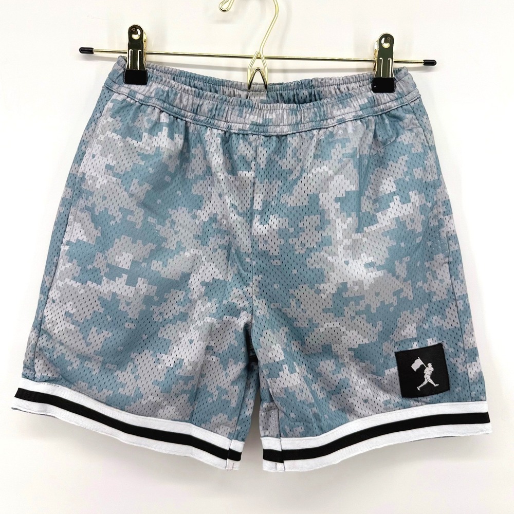 Baseballism Kids Blue Grey Digital Camo Mesh Athletic Shorts Youth Small NEW